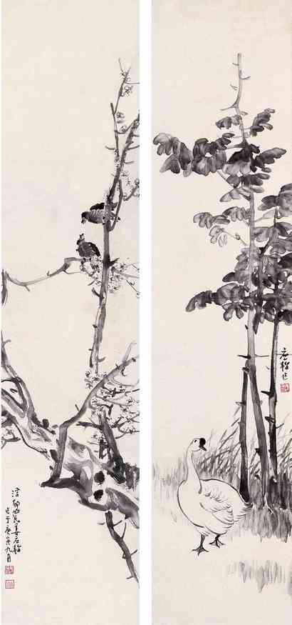 姜应韬 鹅·树 立轴